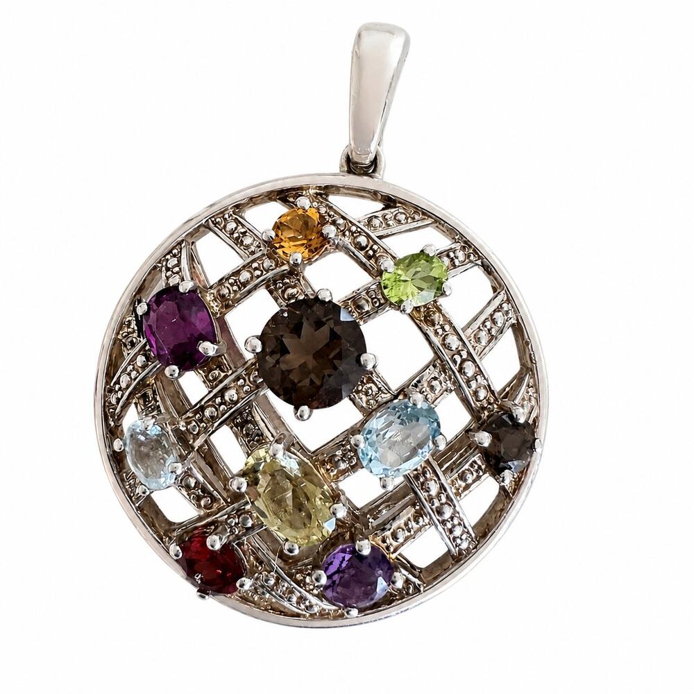 Sterling Silver 925 Multi Gemstone Colorful Round Pendant Enhancer 7.93g QVC